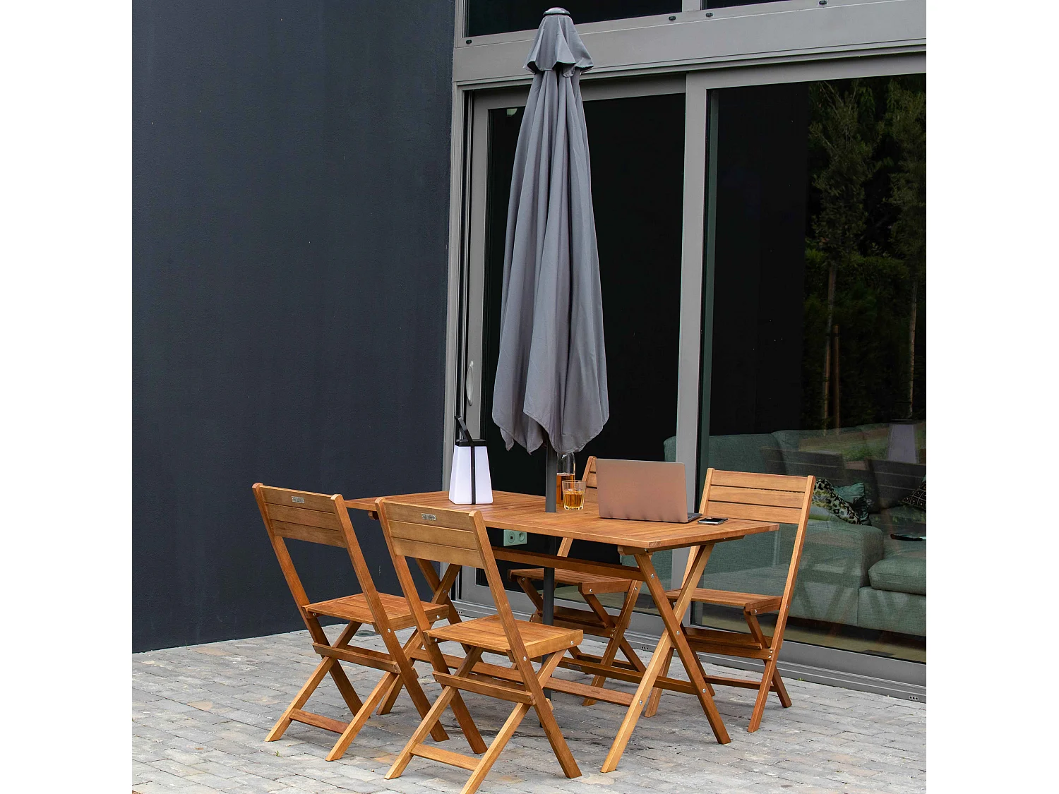 Parasol droit 3m en aluminium gris anthracite - Matera