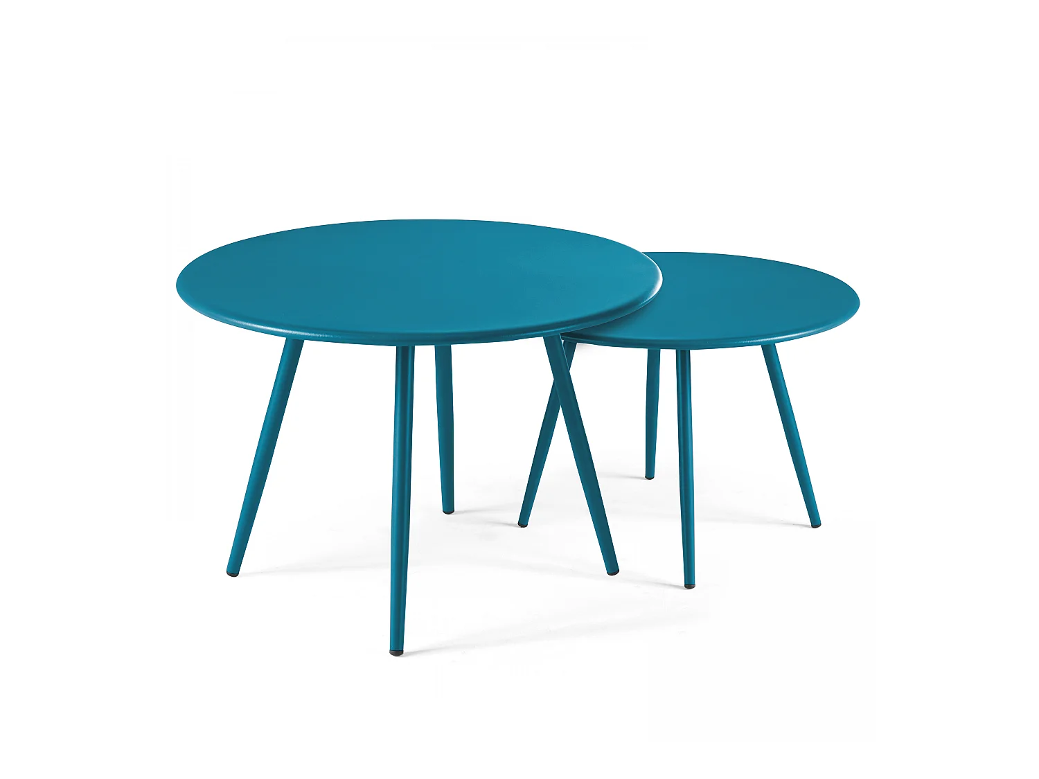 Lot de 2 tables basses ronde en acier bleu pacific - Palavas