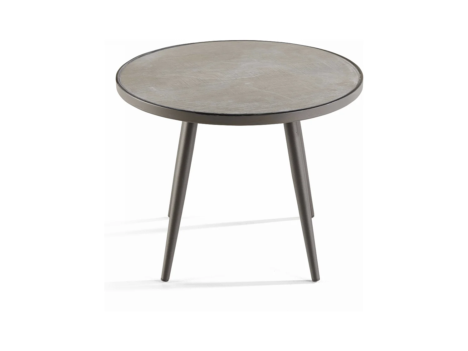 Mesa de centro redonda con efecto de hormigón en la superficie