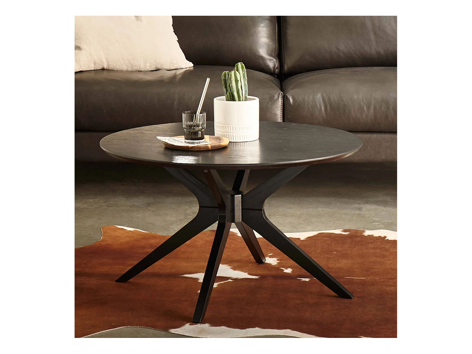 Table basse ronde en bois 80 cm noir