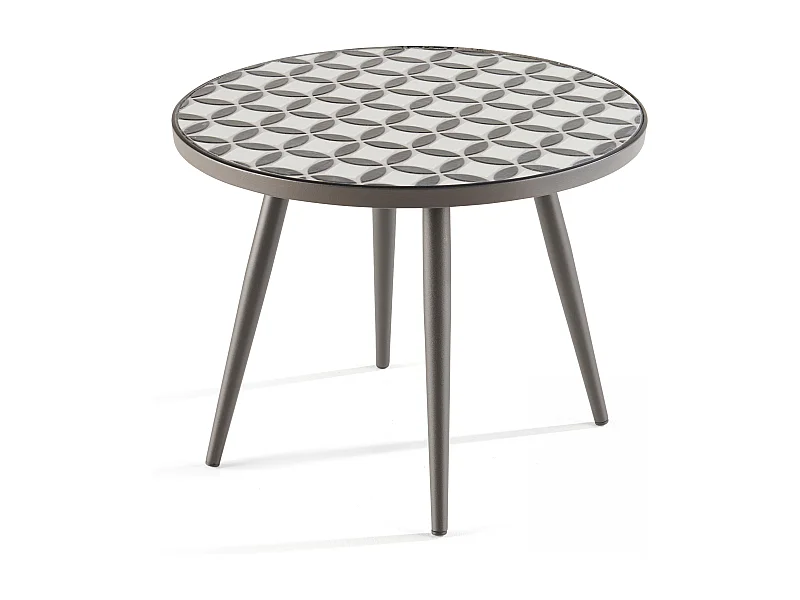 Ronde salontafel met mozaïekpatroon van keramiek