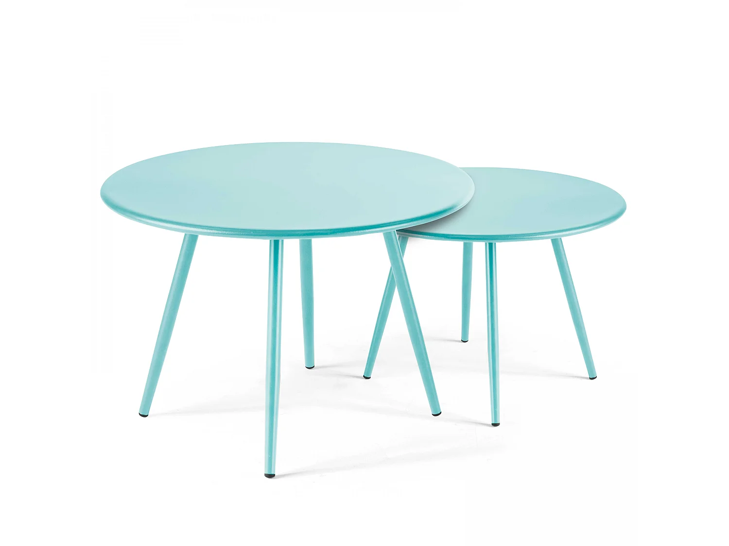 Lot de 2 tables basses ronde en acier turquoise 50 cm - Palavas