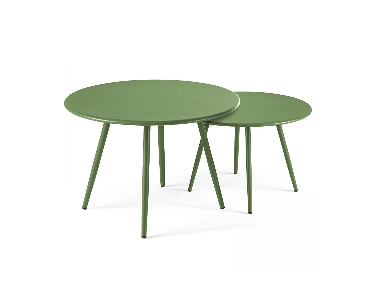 Set van 2 ronde salontafels van groen cactus staal
