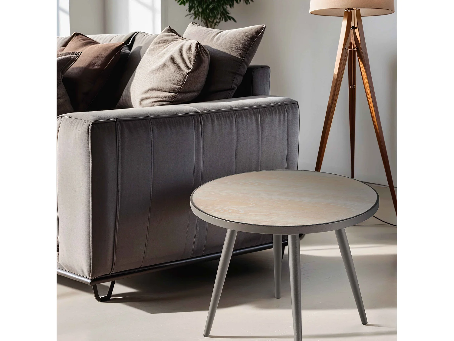 Table basse ronde avec plateau imitation bois - Tivoli