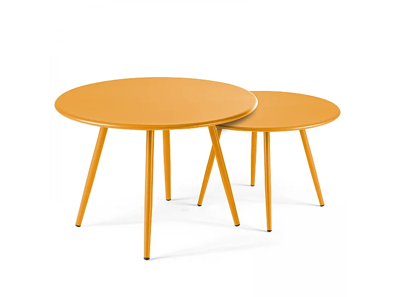Lot de 2 tables basses ronde en acier jaune - Palavas