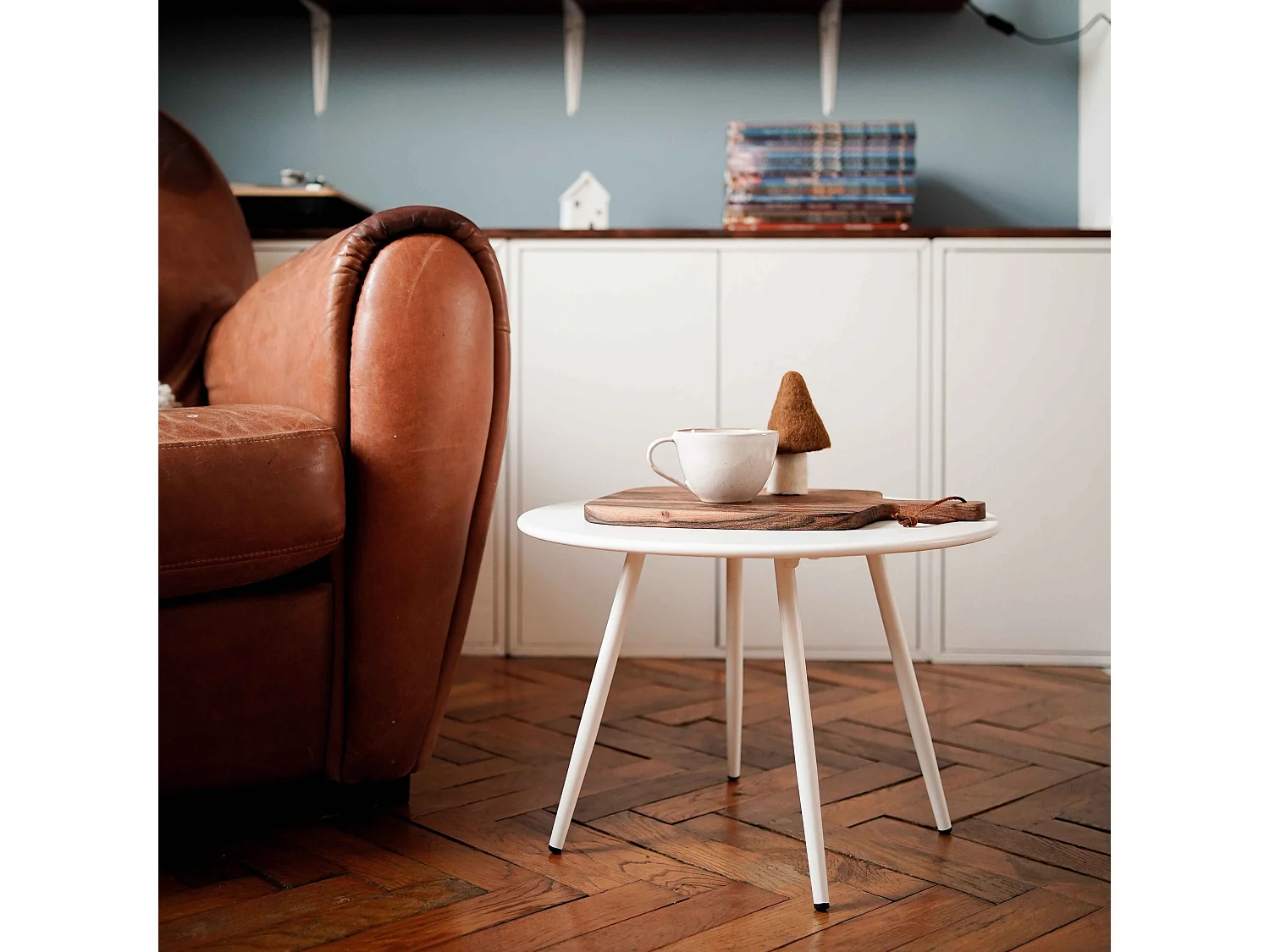 Table basse ronde en métal blanche  - Palavas