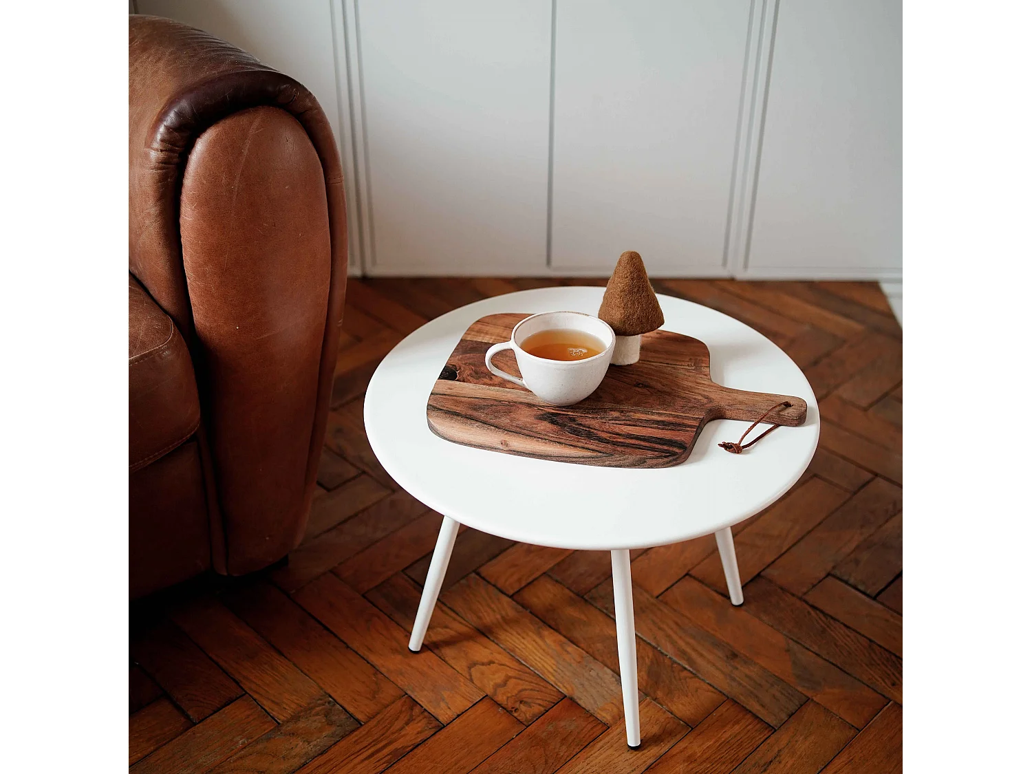 Table basse ronde en métal blanche  - Palavas