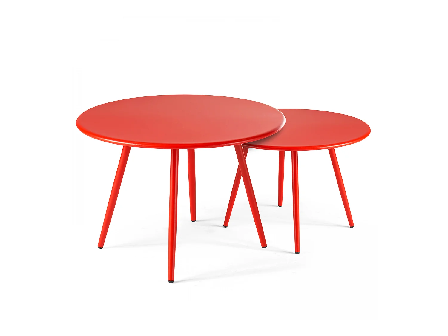 Set van 2 ronde salontafels in rood staal