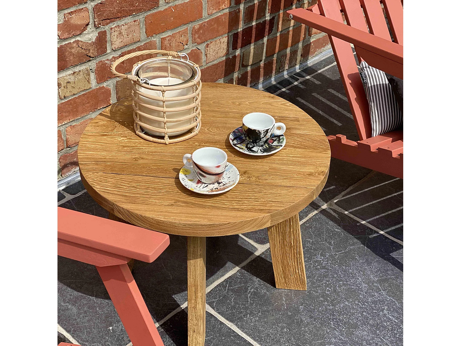 Table basse ronde en teck massif recyclé 50 cm