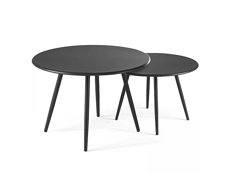Set van 2 ronde salontafels van antracietkleurig staal