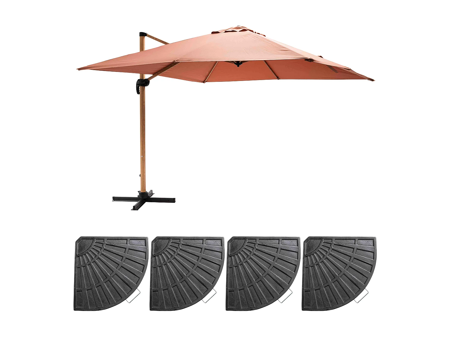 Parasol déporté 3x3m et 4 dalles lestées effet bois argile - Brescia