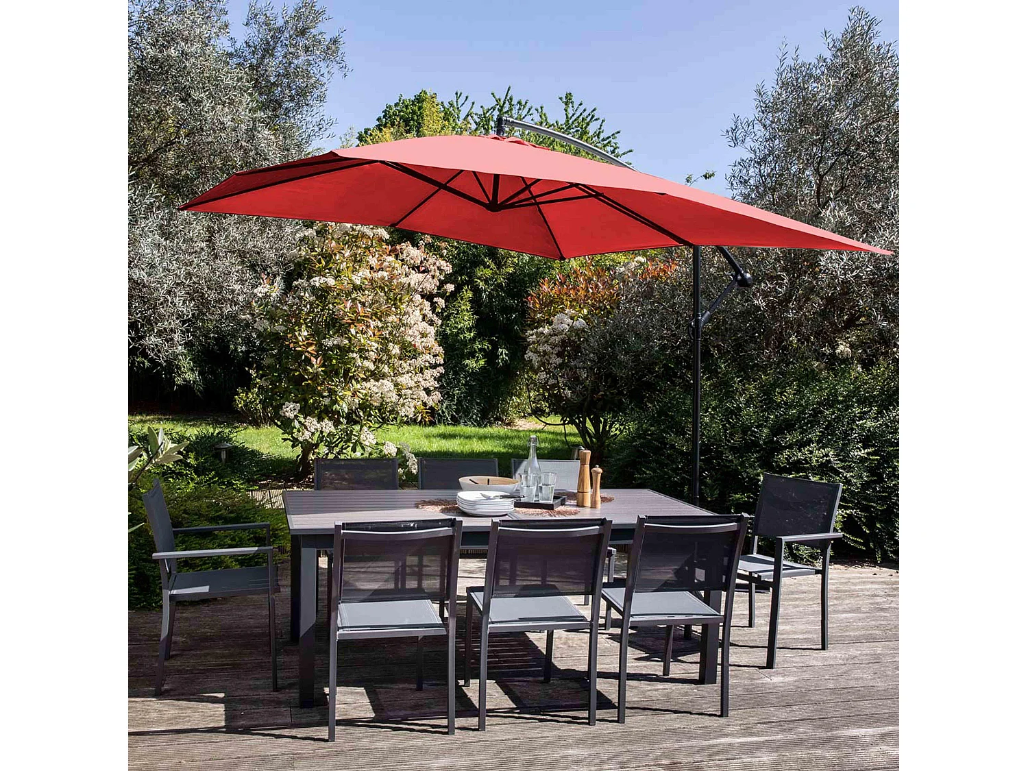 Parasol déporté 3x3m acier rouge - Genova