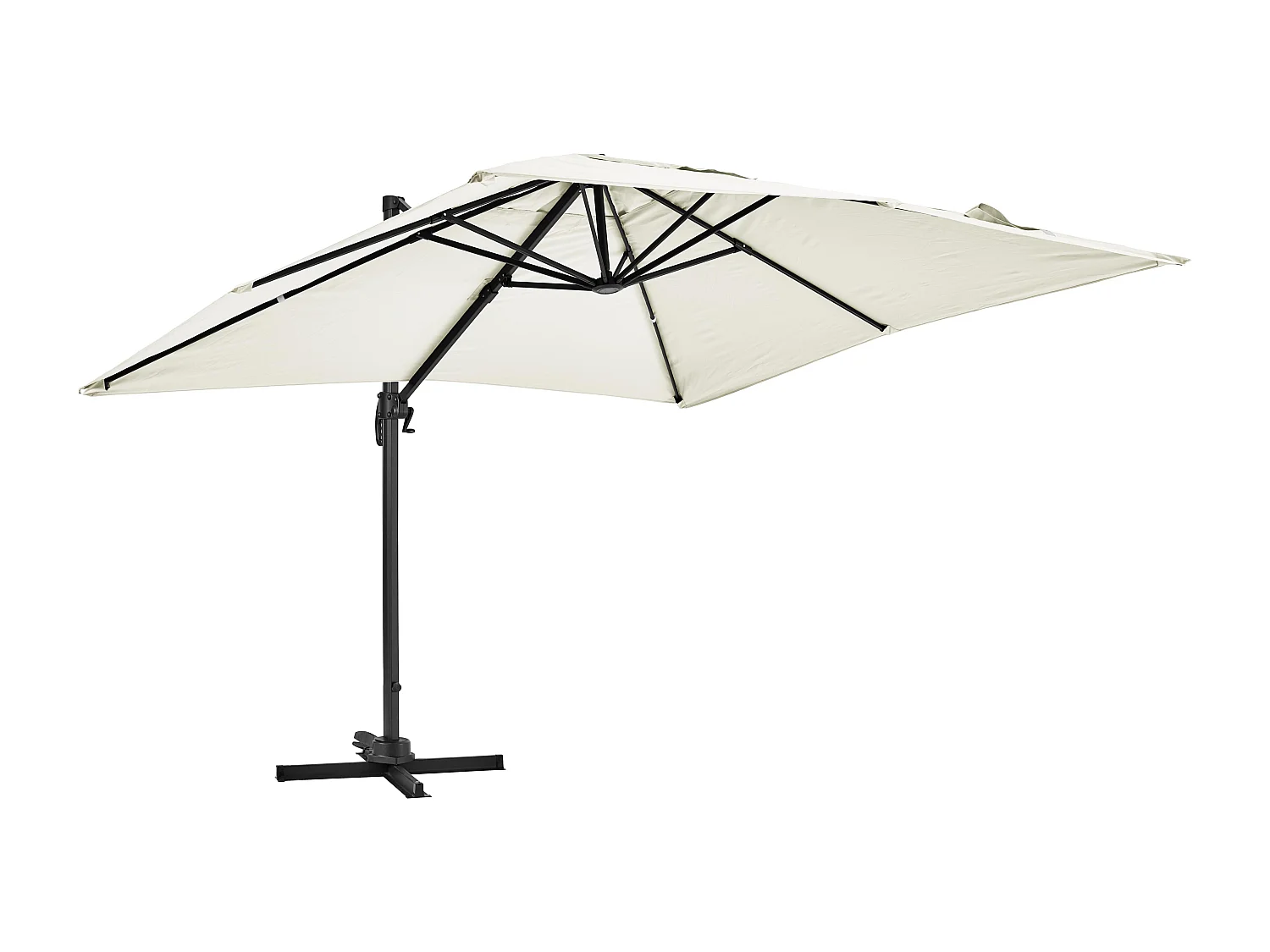 Parasol déporté rotatif 3x3m et 4 dalles lestées aluminium blanc - Malaga