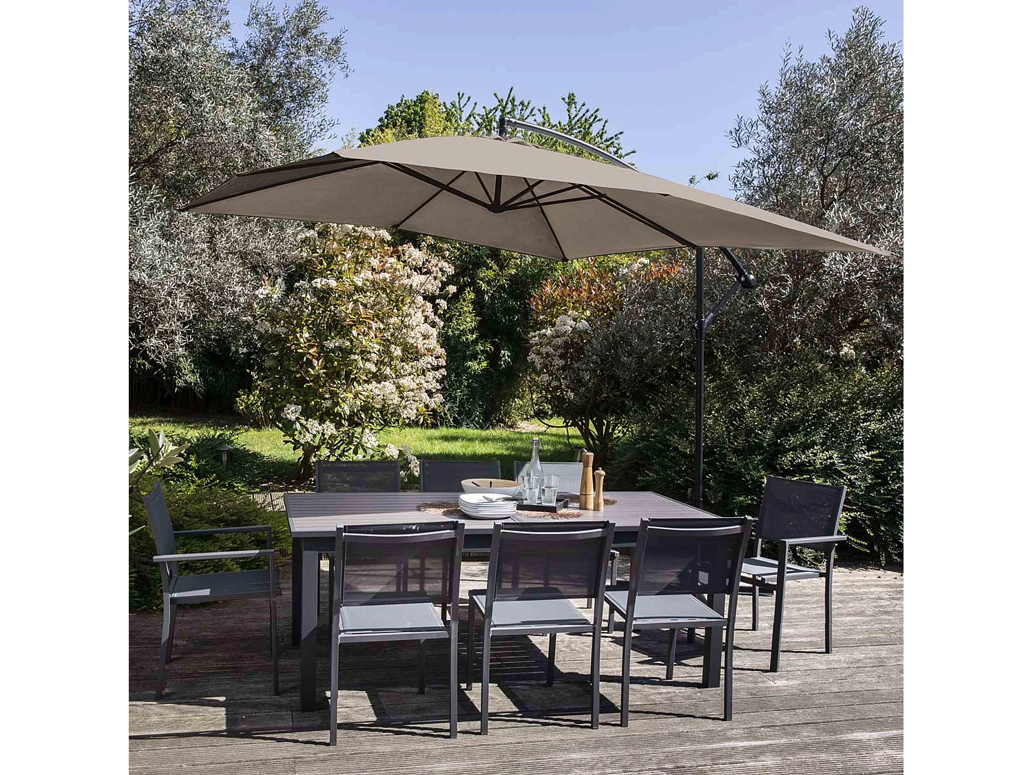 Parasol déporté 3x3m acier taupe - Genova