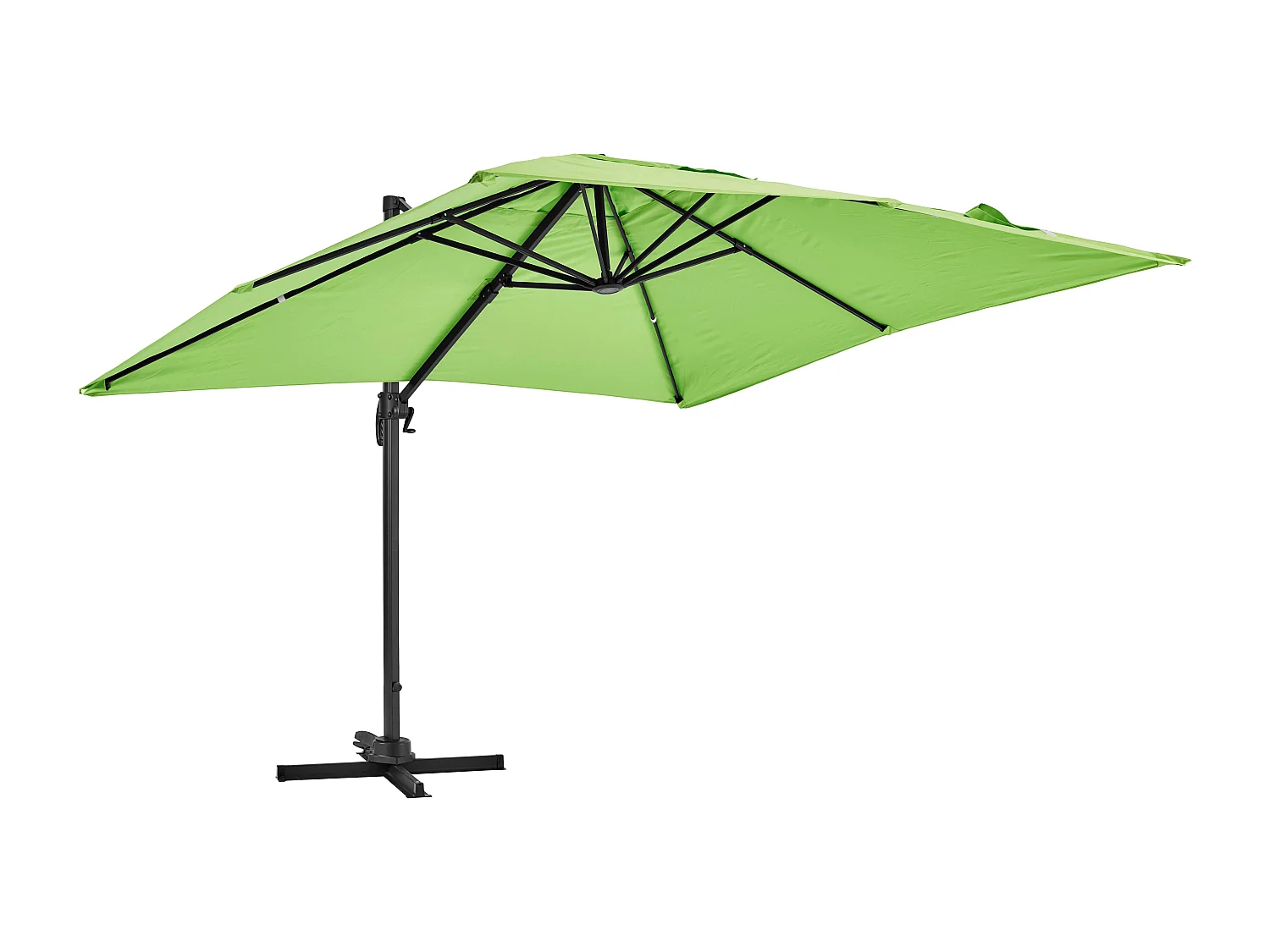Parasol déporté rotatif 3x3m et 4 dalles à remplir aluminium vert - Malaga