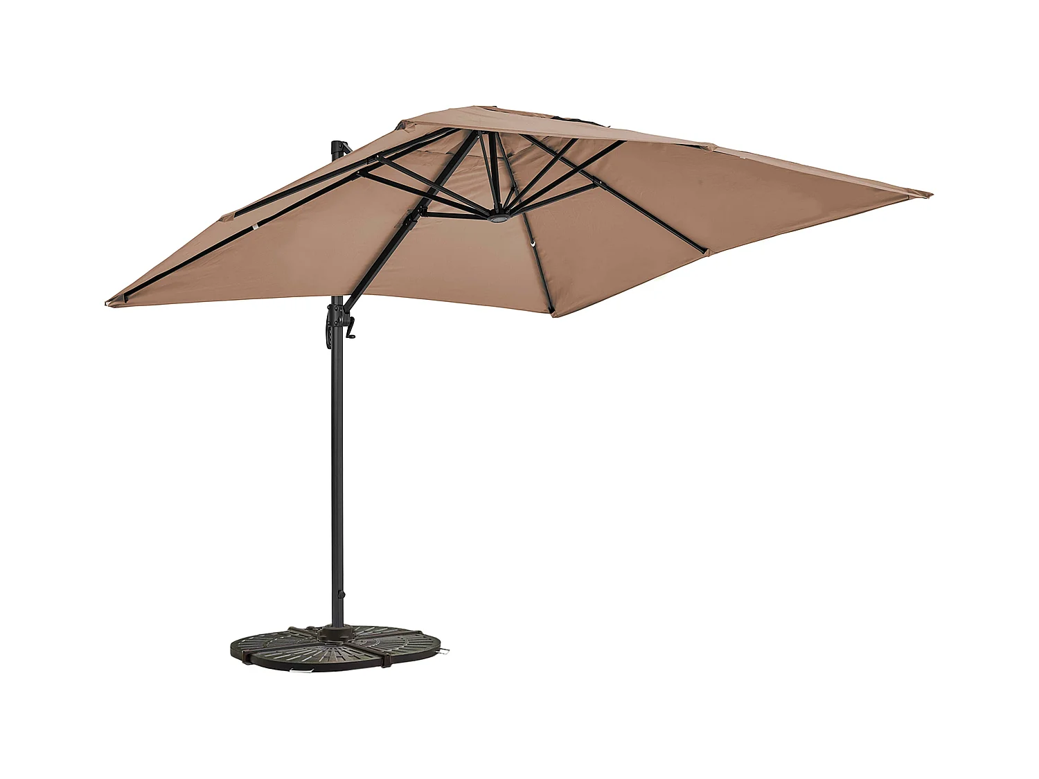 Verstelbare parasol van 2x3 m en 4 verzwaarde taupe tegels