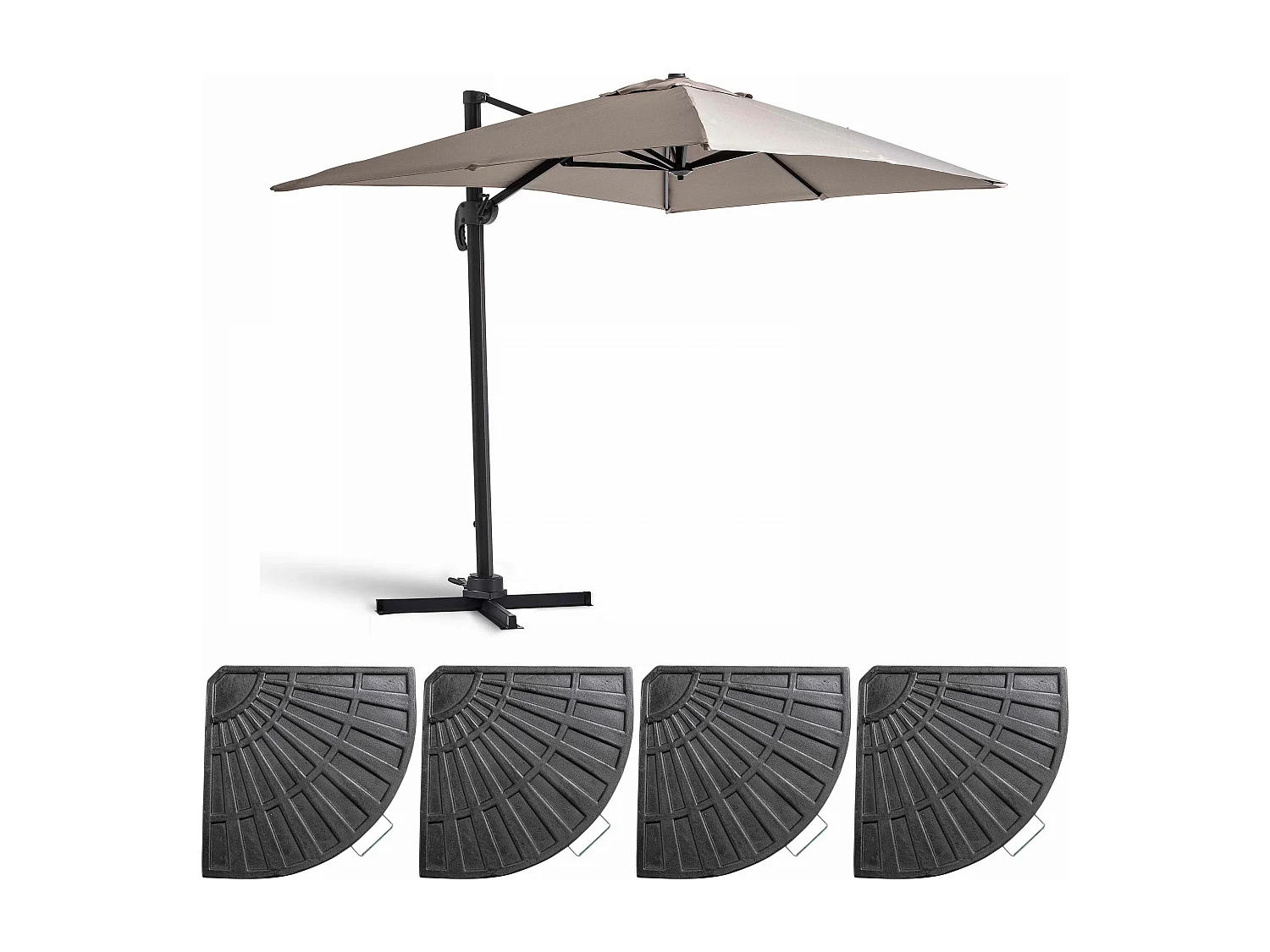 Parasol déporté 2x3 m et 4 dalles lestées aluminium taupe - Amalya
