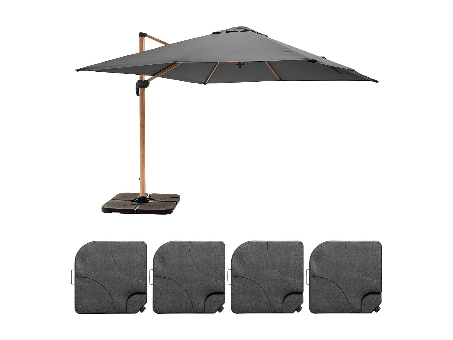 Parasol déporté 3x3m et 4 dalles à remplir effet bois gris - Brescia