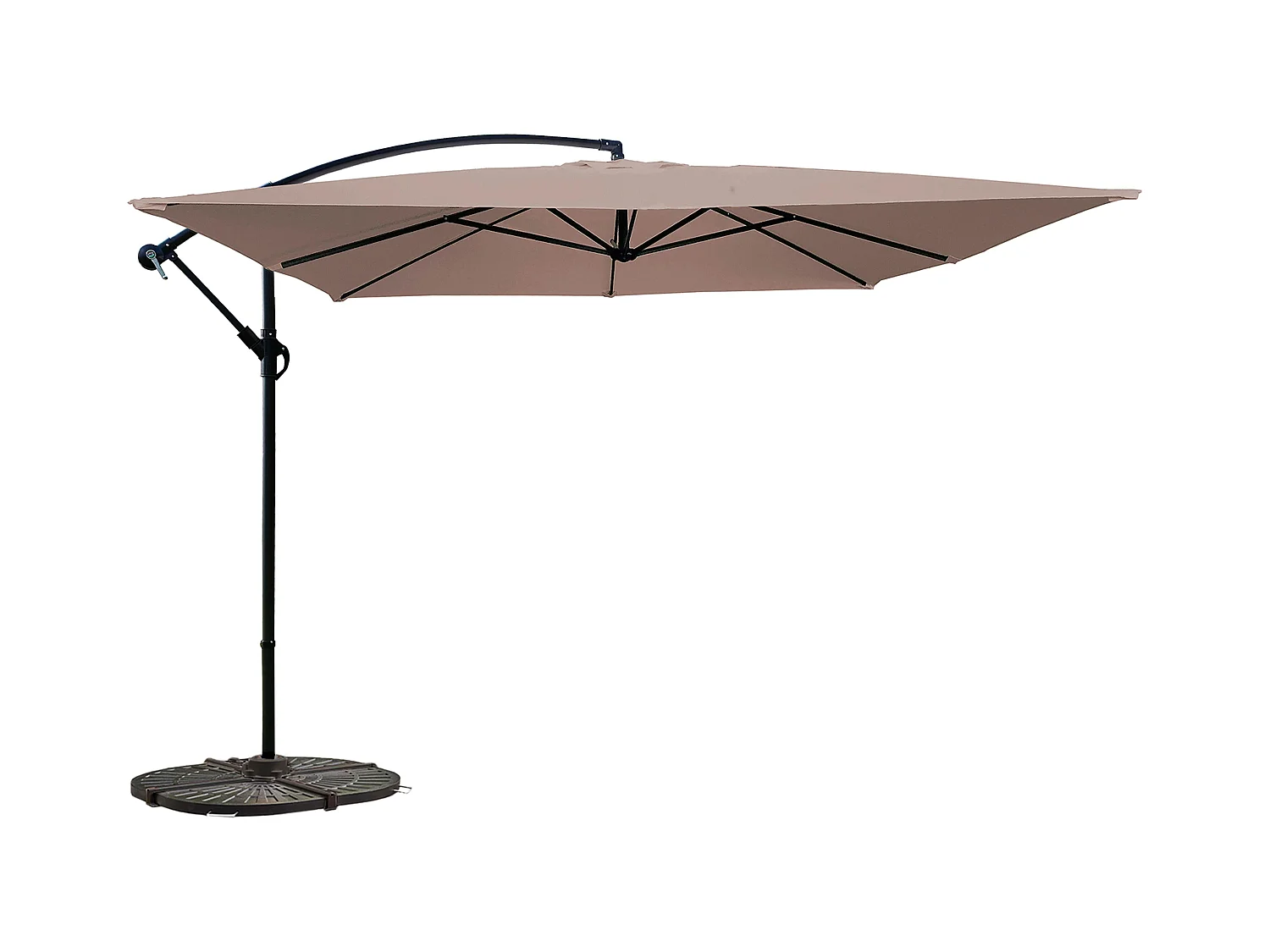 Verstelbare parasol van 3x3m en 4 verzwaarde taupe tegels