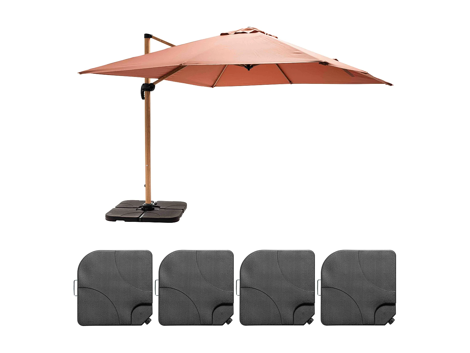 Parasol déporté 3x3m et 4 dalles à remplir effet bois argile - Brescia