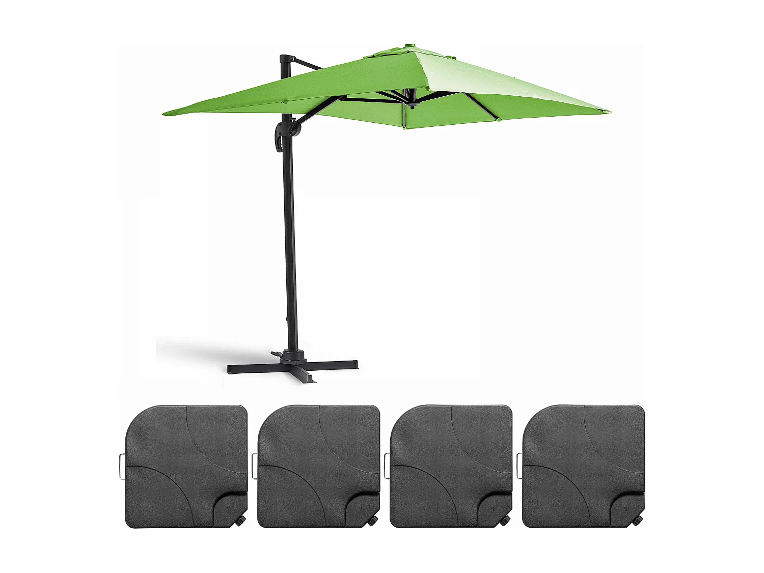 Parasol déporté 2x3 m et 4 dalles à remplir aluminium vert - Amalya