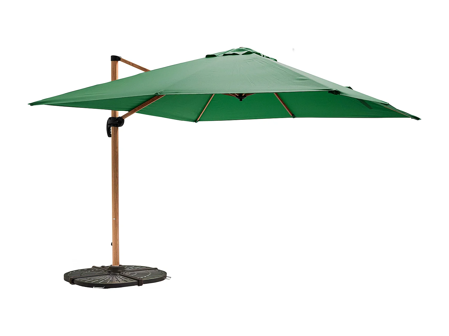 Parasol déporté 3x3m et 4 dalles lestées effet bois vert cactus - Brescia