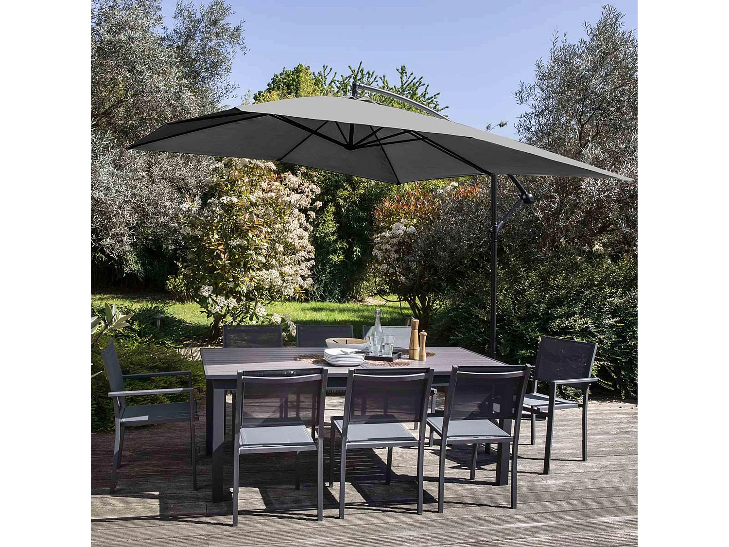 Parasol déporté 3x3m acier gris anthracite - Genova