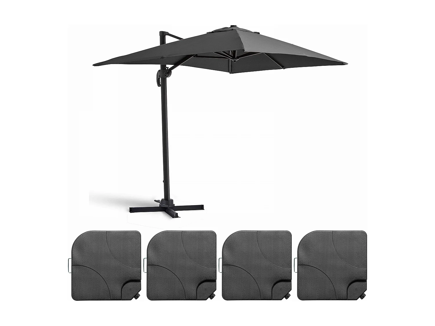 Parasol déporté 2x3 m et 4 dalles à remplir aluminium gris - Amalya
