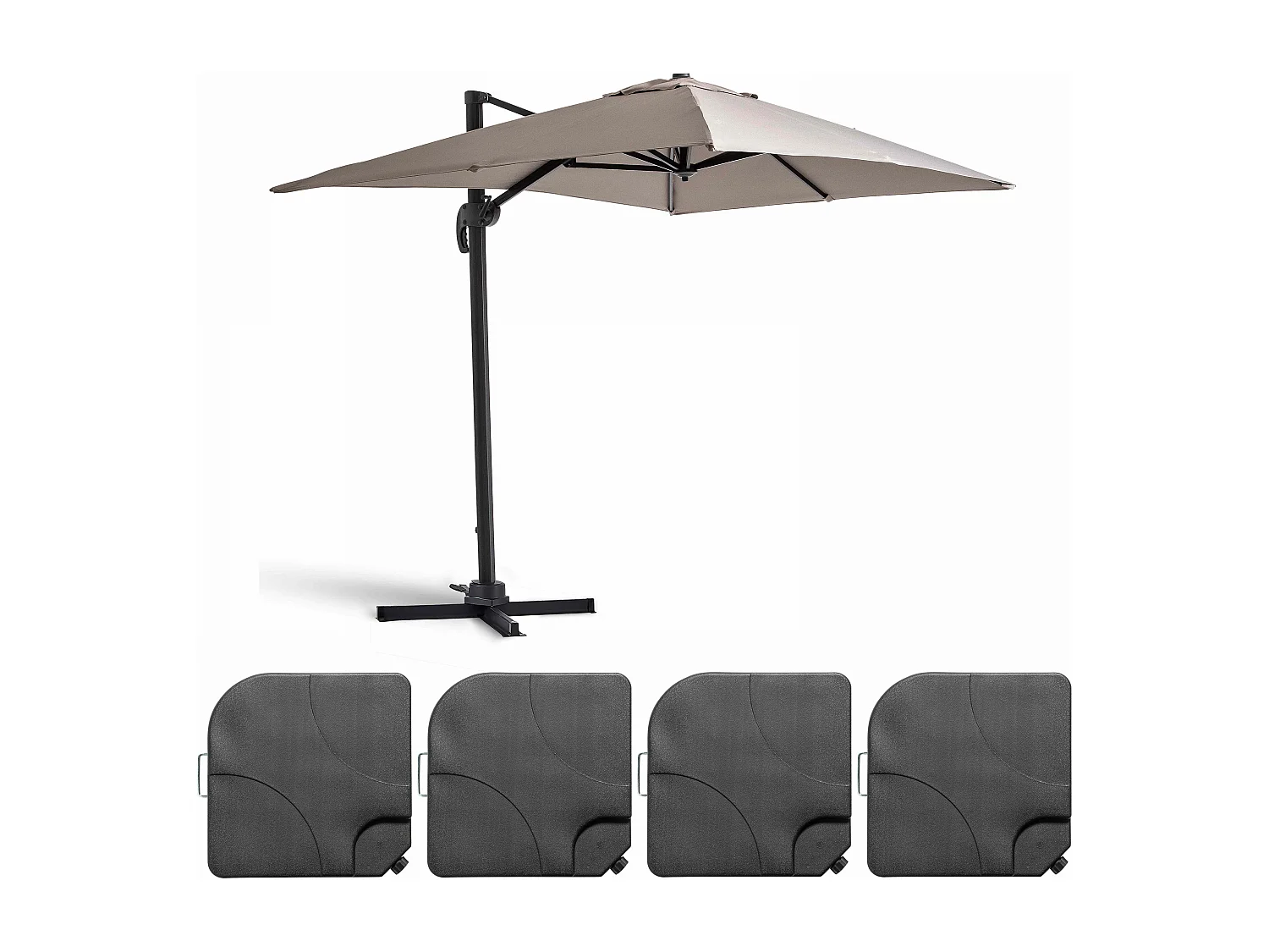 Parasol déporté 2x3 m et 4 dalles à remplir aluminium taupe - Amalya