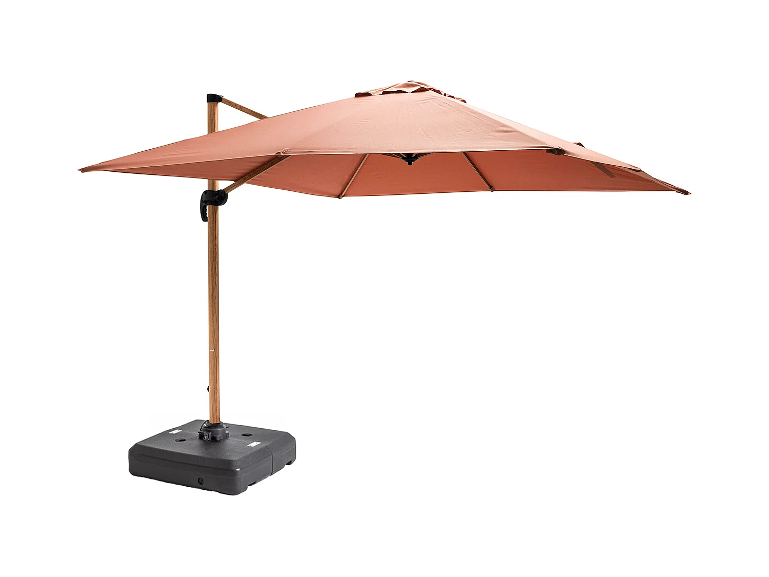 Parasol déporté 3x3m et dalle à lester sur roues effet bois argile - Brescia