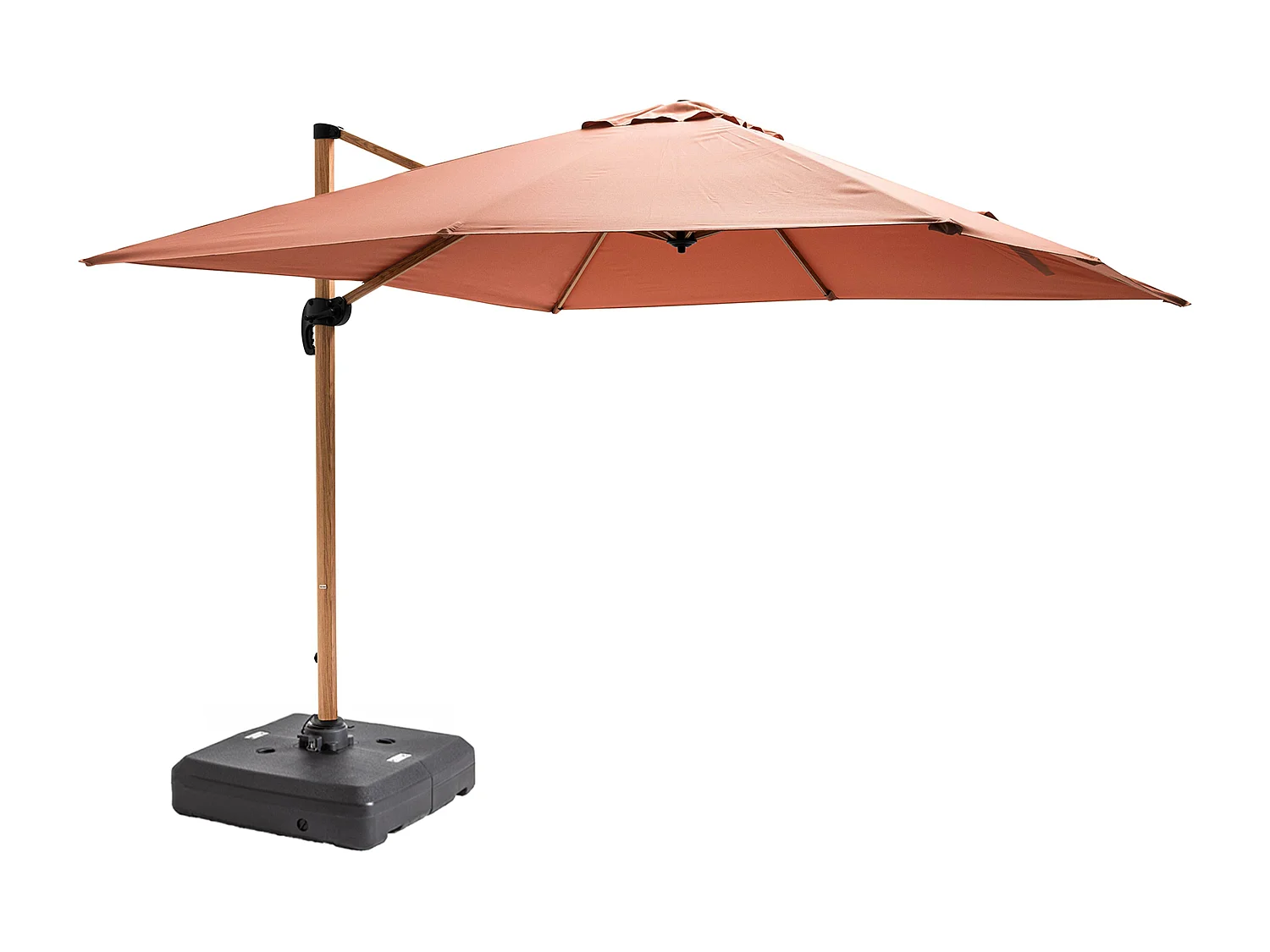 Parasol déporté 3x3m et dalle à lester sur roues effet bois argile - Brescia