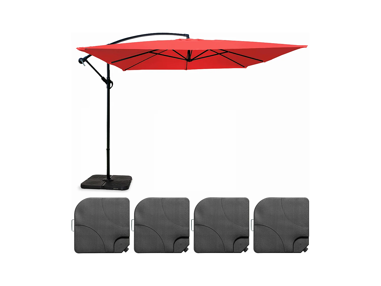 Parasol déporté 3x3m et 4 dalles à remplir acier rouge - Genova