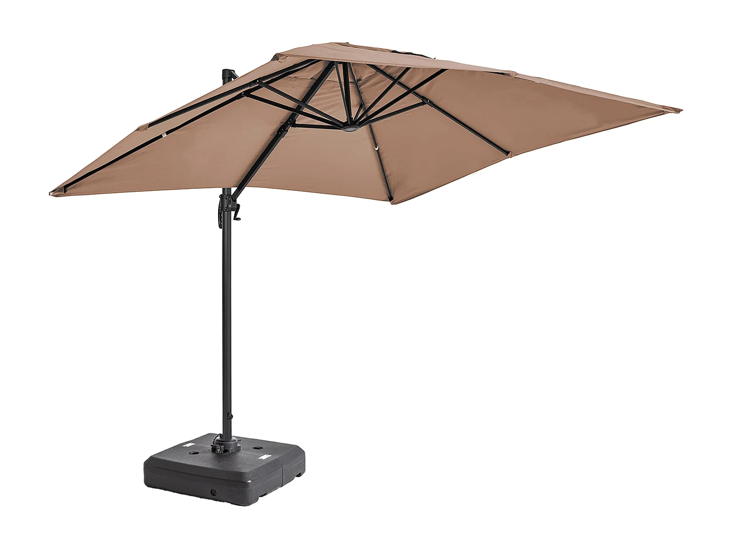 Parasol déporté 2x3 m et dalle à lester sur roues aluminium taupe - Amalya