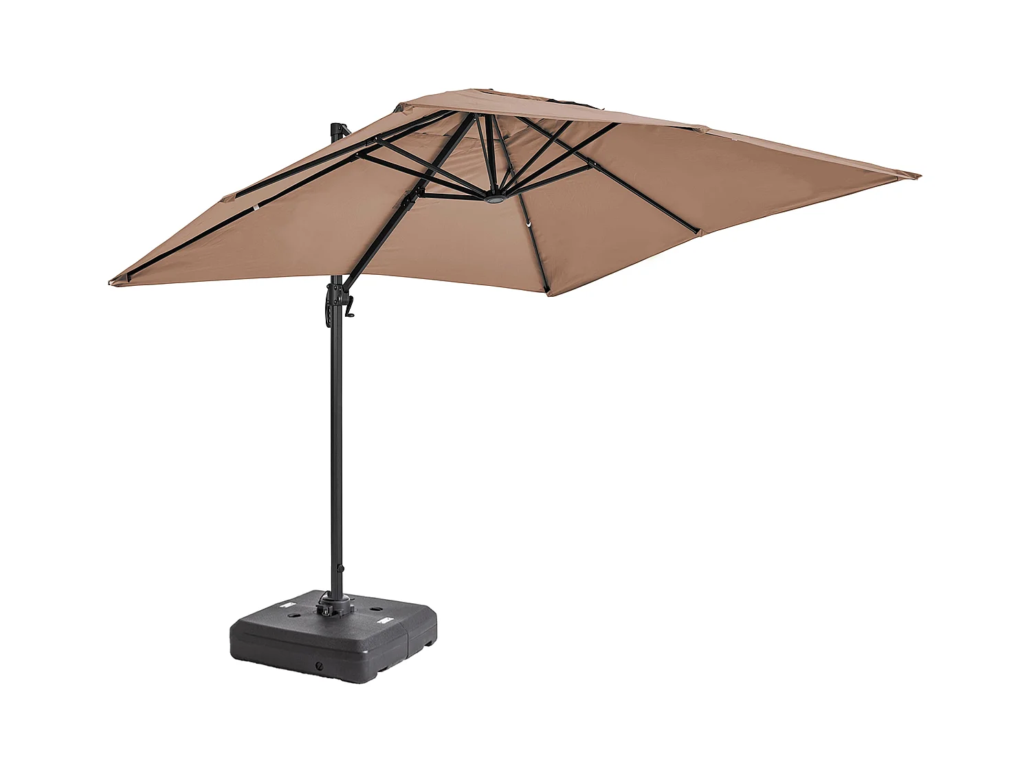 Parasol déporté 2x3 m et dalle à lester sur roues aluminium taupe - Amalya