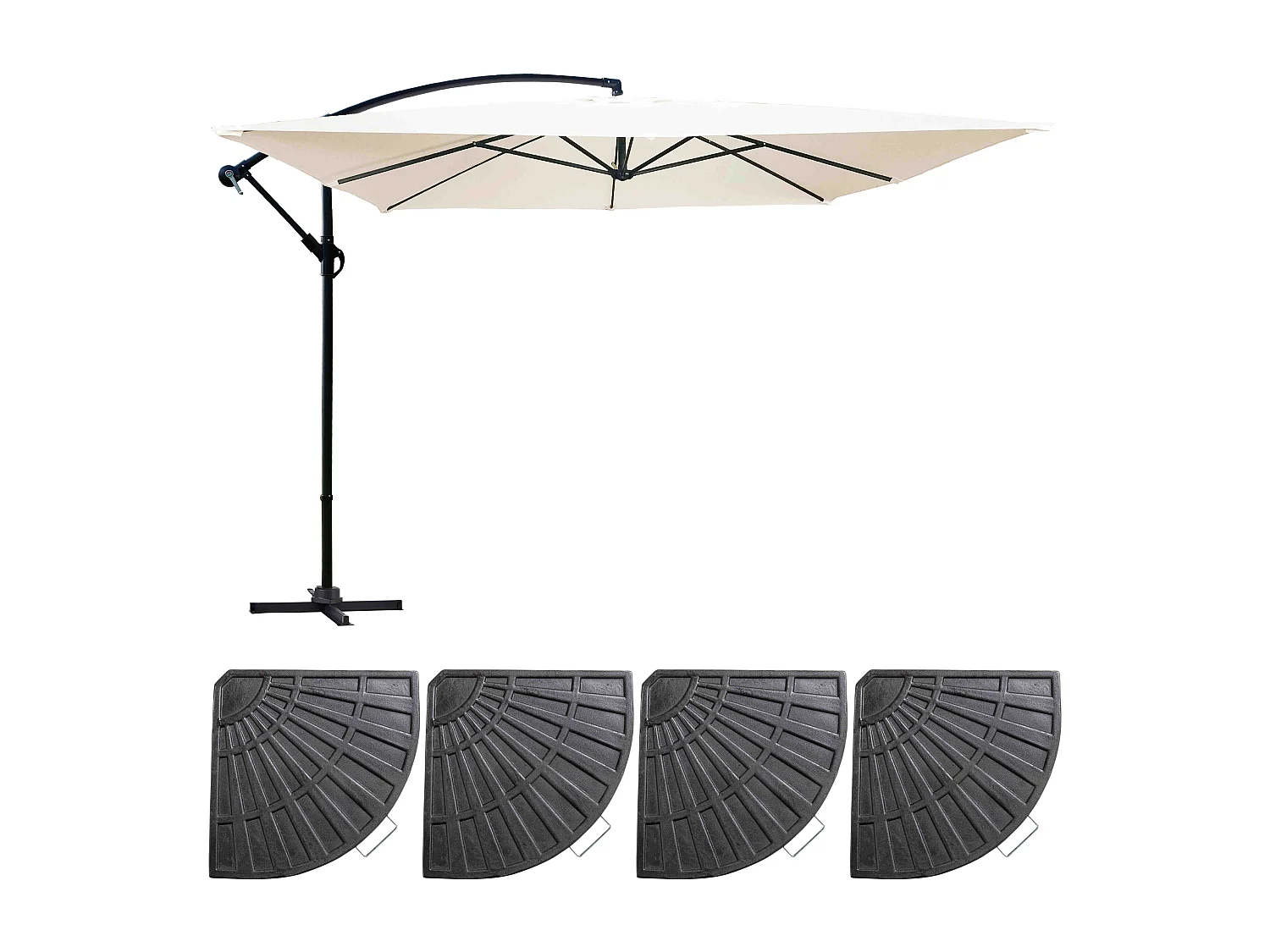 Parasol déporté 3x3m et 4 dalles à lestées blanc - Genova