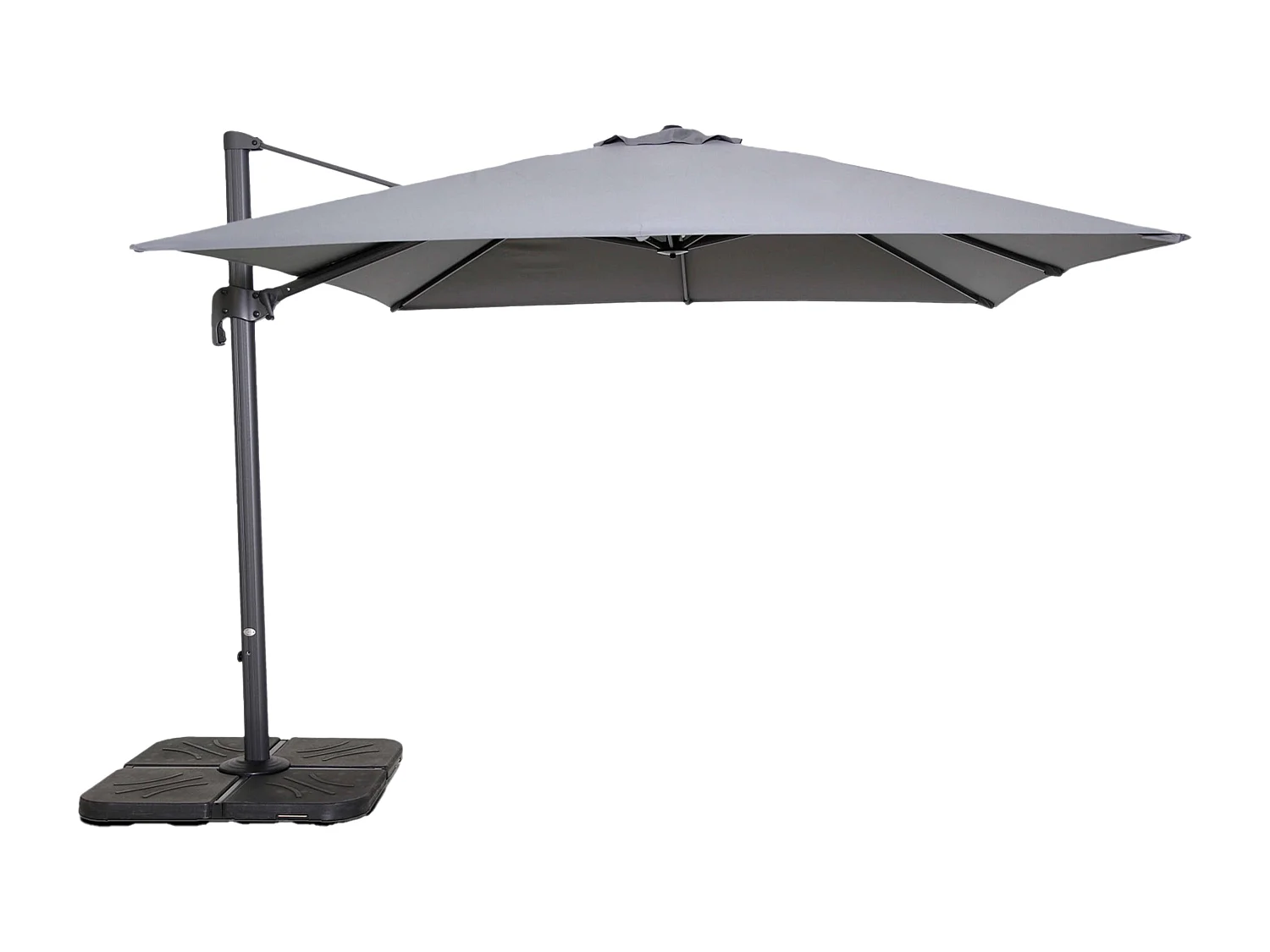 Parasol déporté rotatif 3x3m et 4 dalles à remplir aluminium gris - Malaga