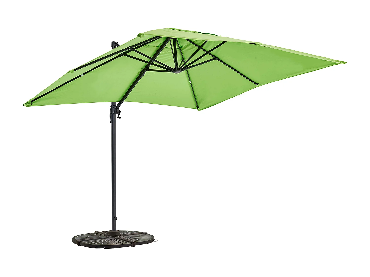 Parasol déporté 2x3 m et 4 dalles lestées aluminium vert - Amalya