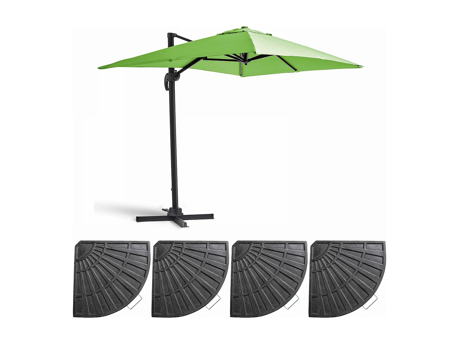Parasol déporté 2x3 m et 4 dalles lestées aluminium vert - Amalya