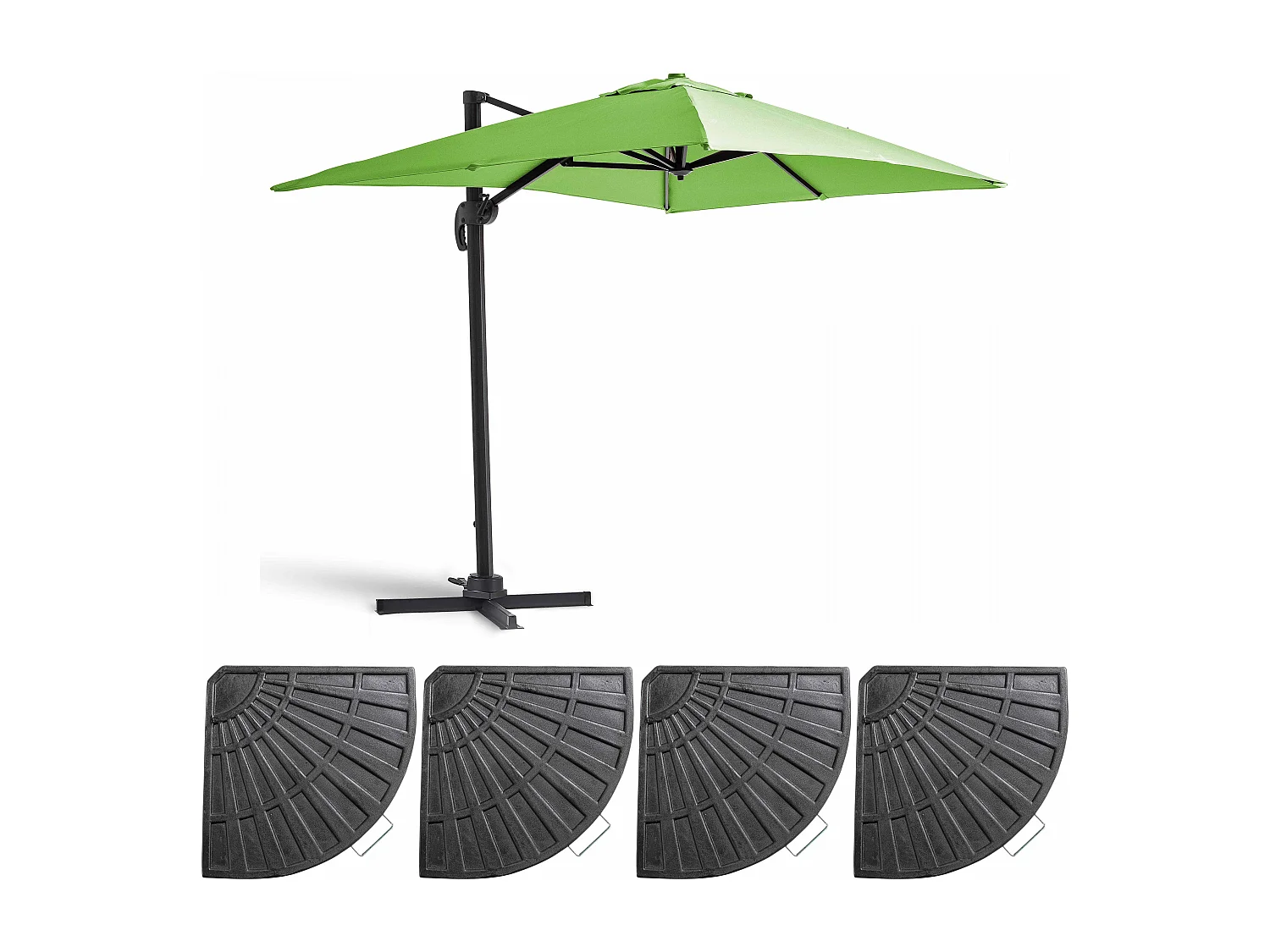 Parasol déporté 2x3 m et 4 dalles lestées aluminium vert - Amalya