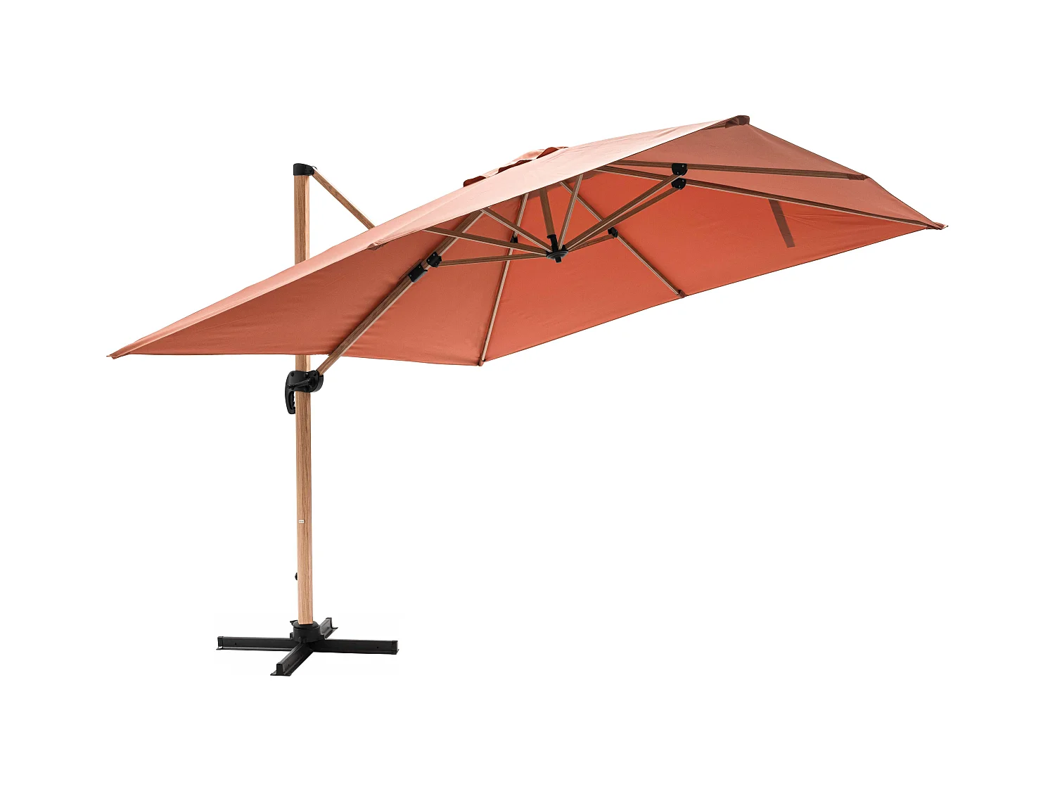 Vierkante zweefparasol 3x3m met houtlook klei-effect
