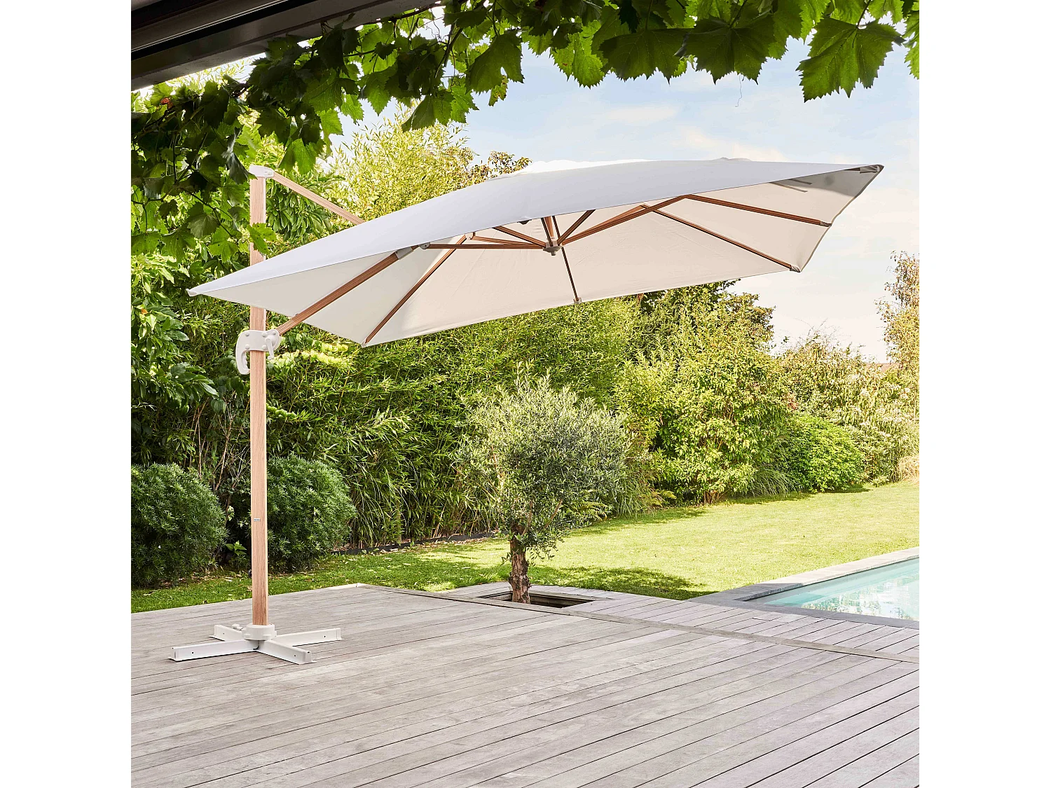 Parasol déporté carré 3x3m effet bois écru - Brescia