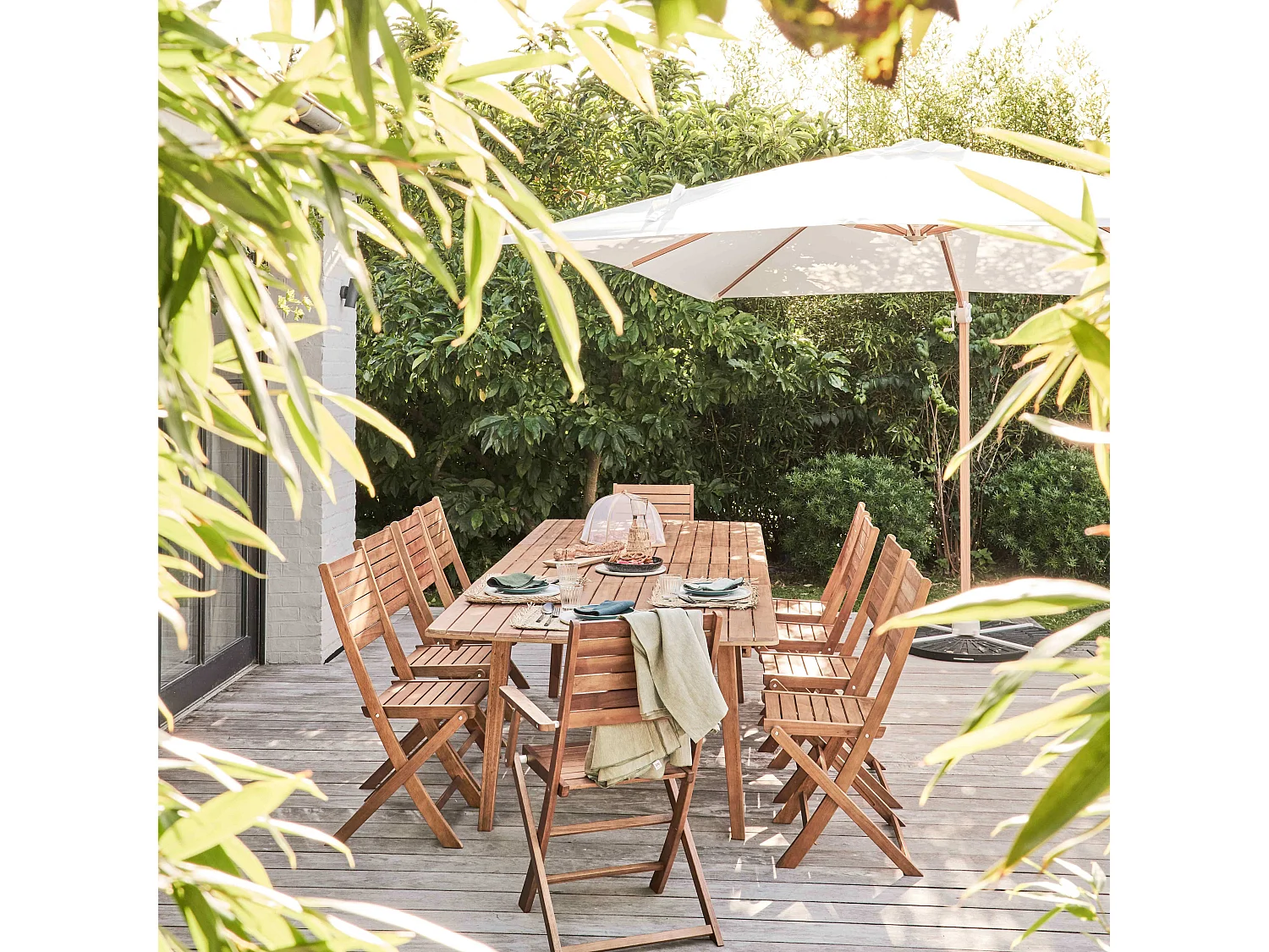 Parasol déporté carré 3x3m effet bois écru - Brescia