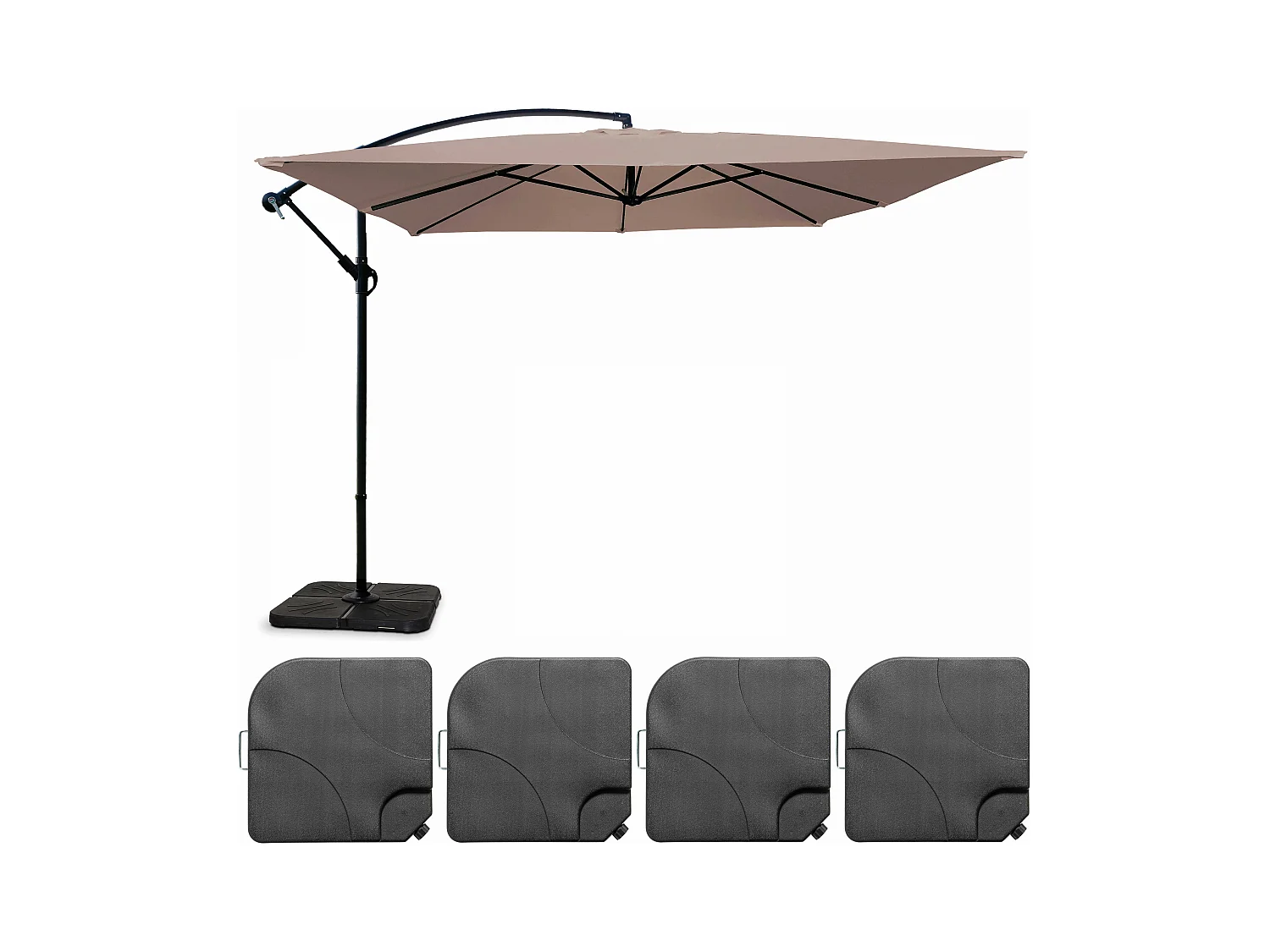 Verstelbare parasol van 3x3m en 4 te vullen taupekleurige aluminium