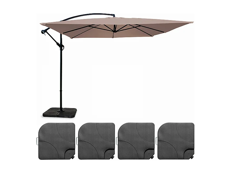 Parasol déporté 3x3m et 4 dalles à remplir acier taupe - Genova