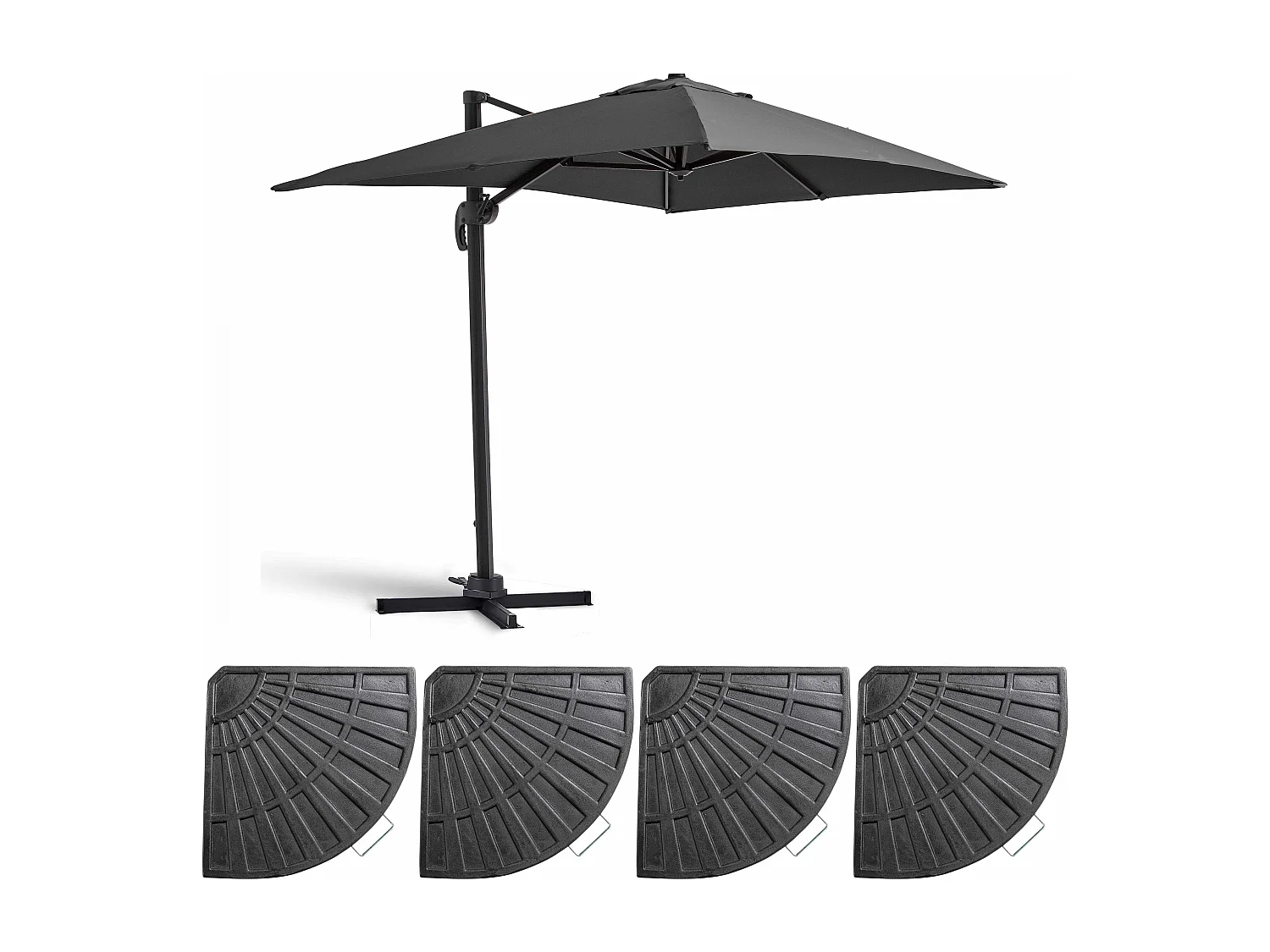 Verstelbare parasol van 2x3 m en 4 verzwaarde grijze aluminium