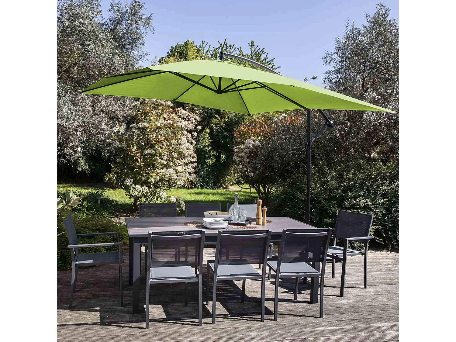 Parasol déporté 3x3m acier vert - Genova