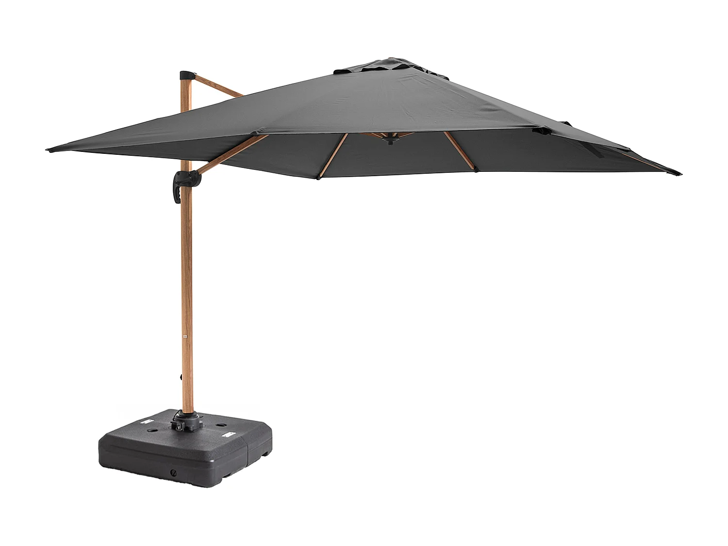 Parasol déporté 3x3m et dalle à lester sur roues effet bois gris - Brescia