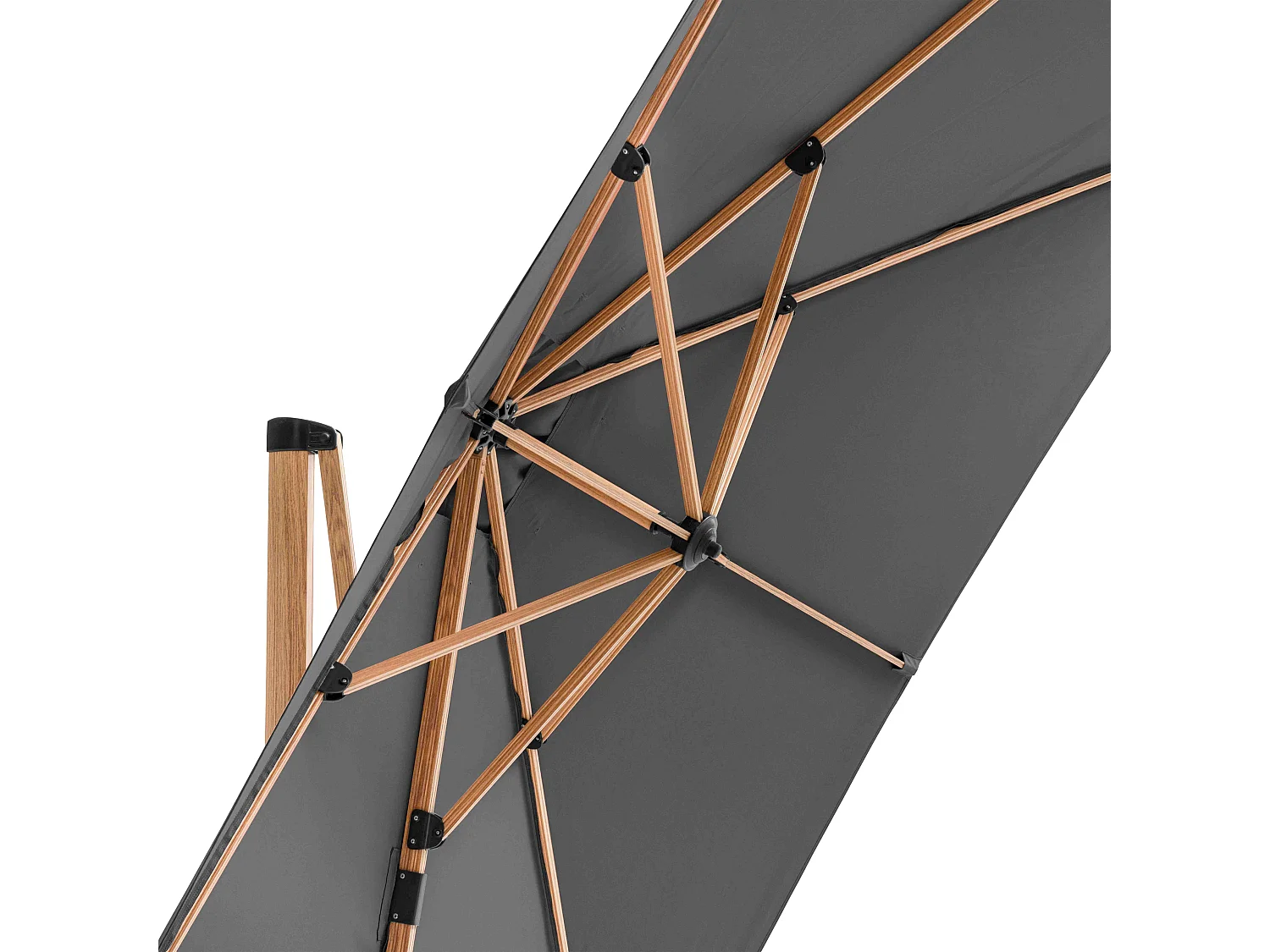 Parasol déporté 3x3m et dalle à lester sur roues effet bois gris - Brescia