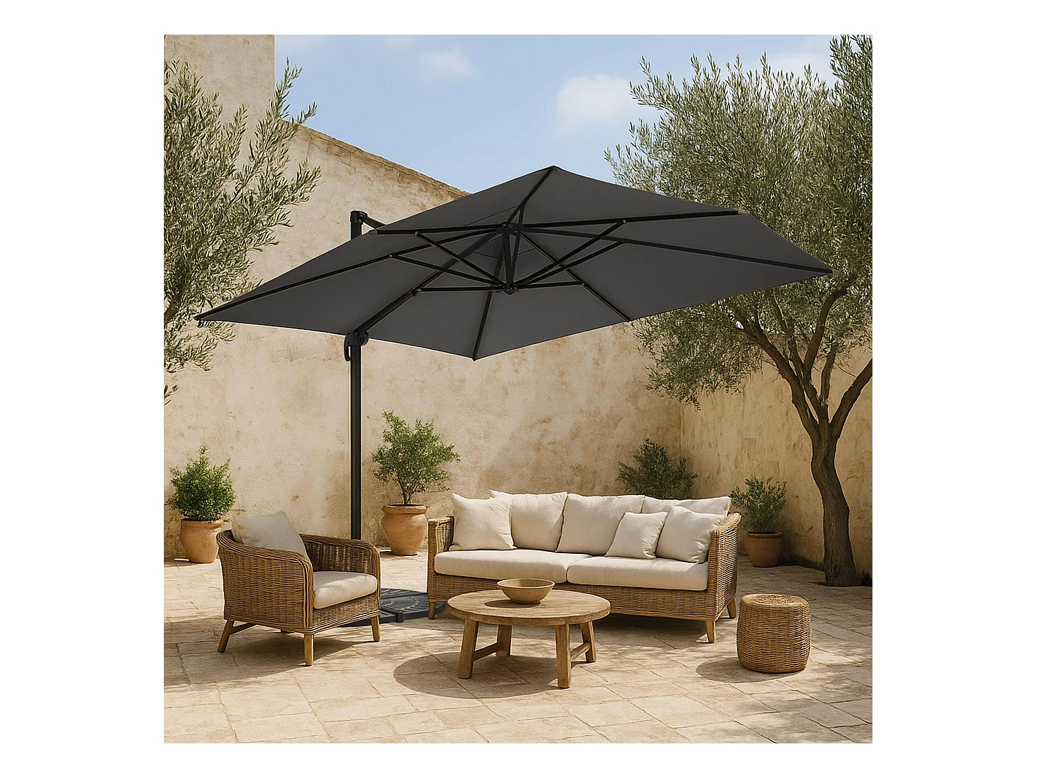 Verstelbare parasol van 3x4m in antracietgrijs aluminium