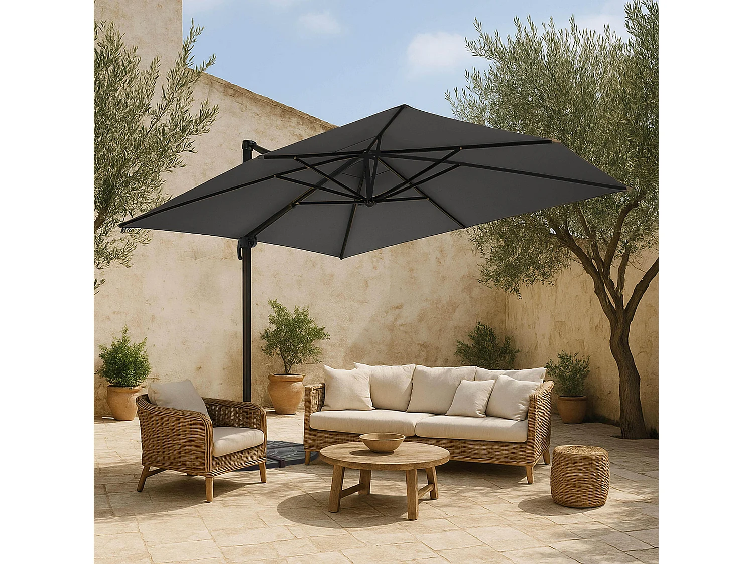 Parasol déporté 3x4m en aluminium gris anthracite - Caserta